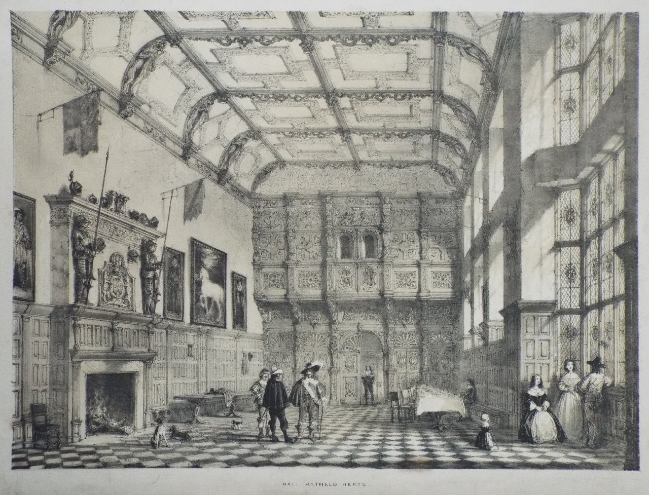 Lithograph - Hall, Hatfield, Herts - Nash